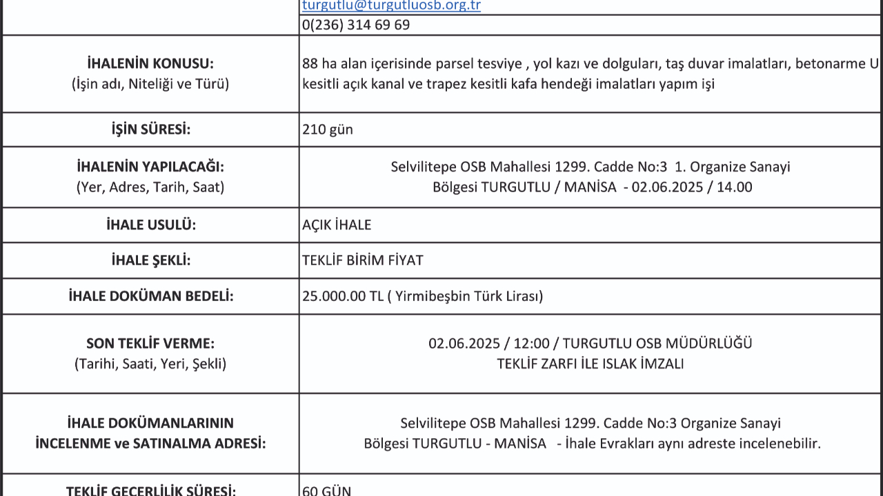 Turgutlu OSB İlan