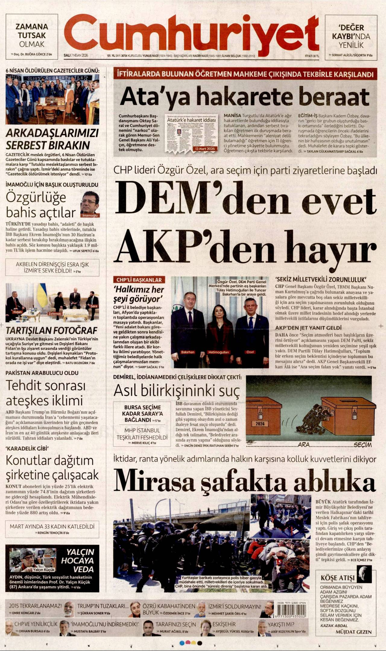 Cumhuriyet Gazetesi Gazete Manşeti