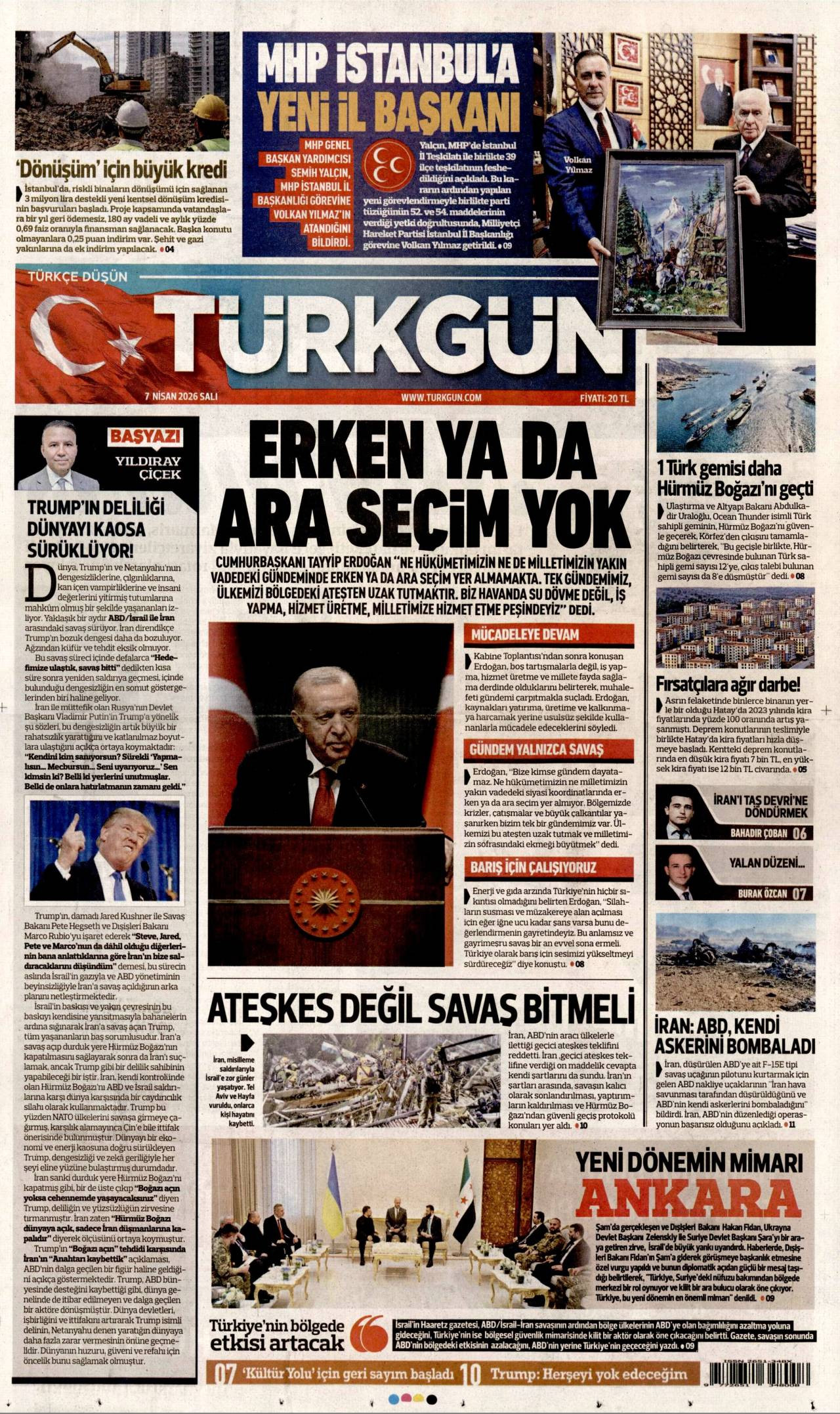 Türkgün Gazetesi Gazete Manşeti