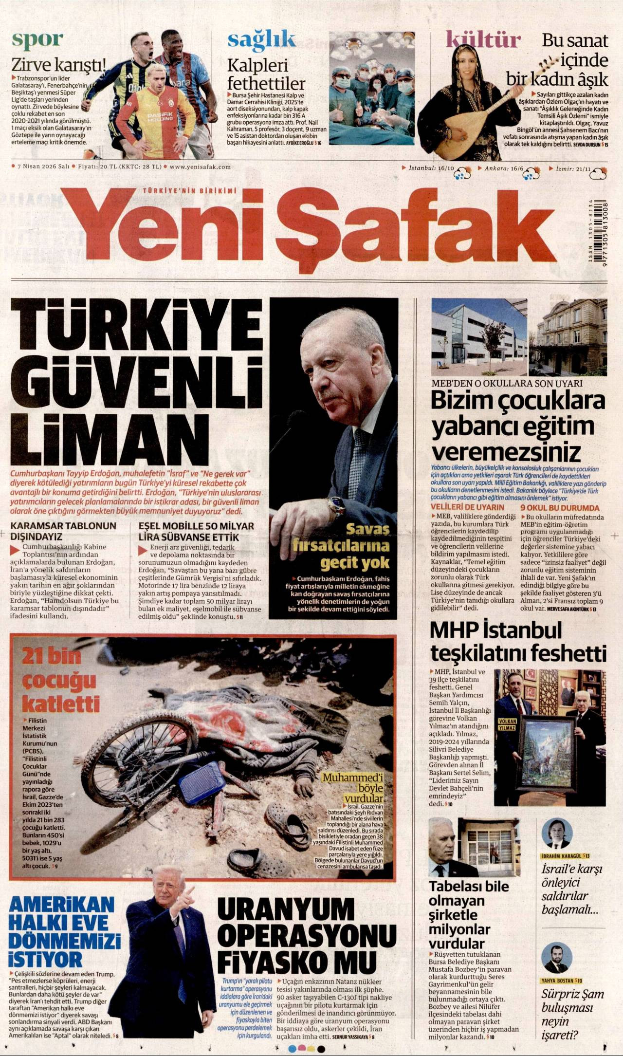 Yeni Şafak Gazetesi Gazete Manşeti